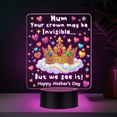 Mom Invisible Crown Quote Acrylic LED Lamp with UV Print – 7 Color Changing Night Light USB Powered Mothers Day Gift